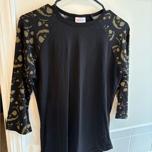 LuLaRoe Black Top with yellow jack-o-lantern faces